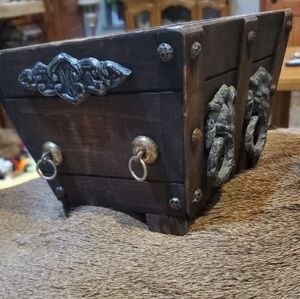 Decorative Wooden Planter with Metal Accents